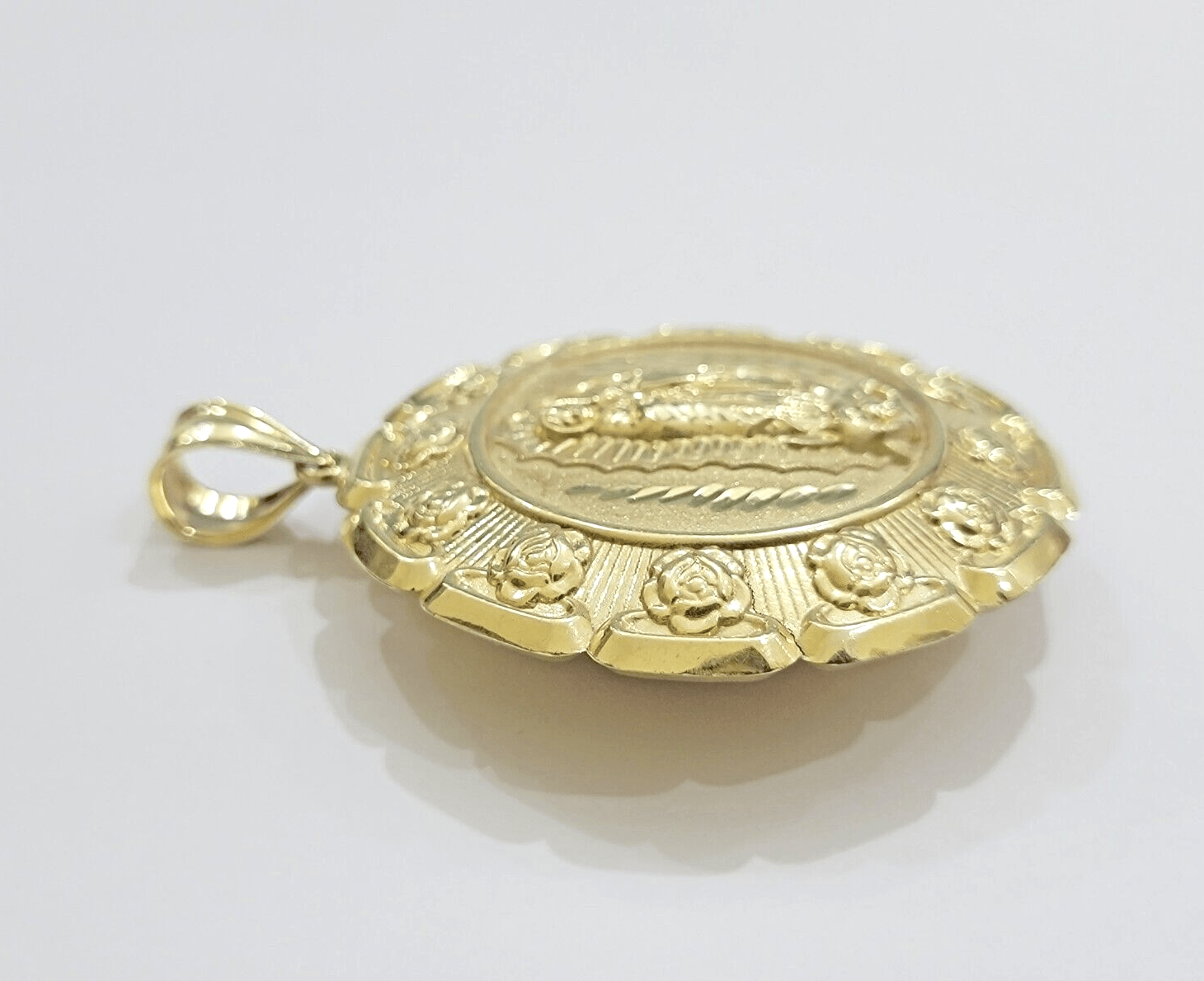 Jesus Virgin Mary Charm Pendant Real 10k Yellow Gold For 10kt Chain Necklace New - GoldenlinQ